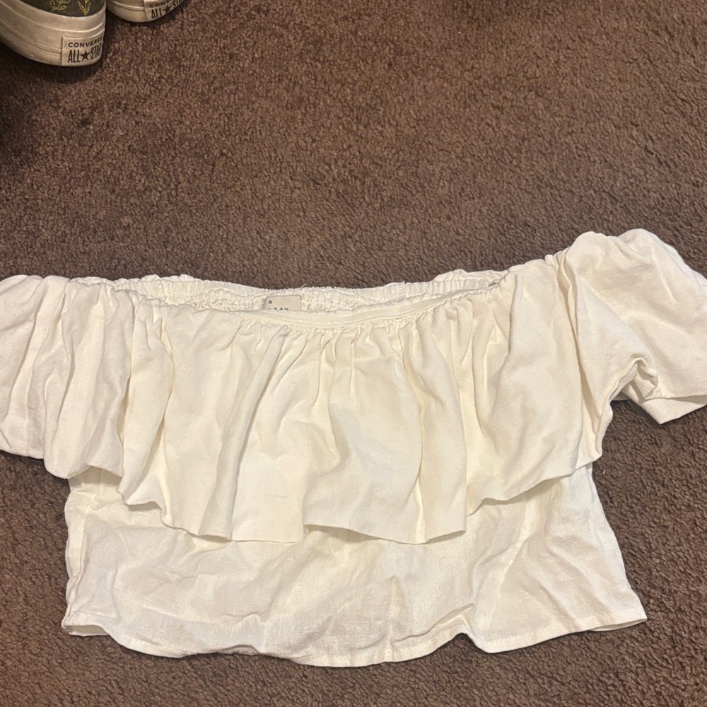 a new day Off-Shoulder Cream Ruffle Blouse
